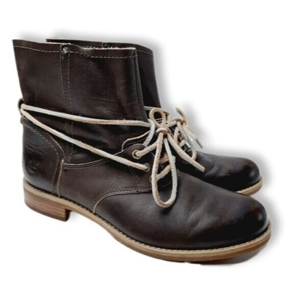 TIMBERLAND / Earthkeepers Savin Hill Brown Leather Lace Up Ankle Boots Sz 8 - Picture 1 of 14